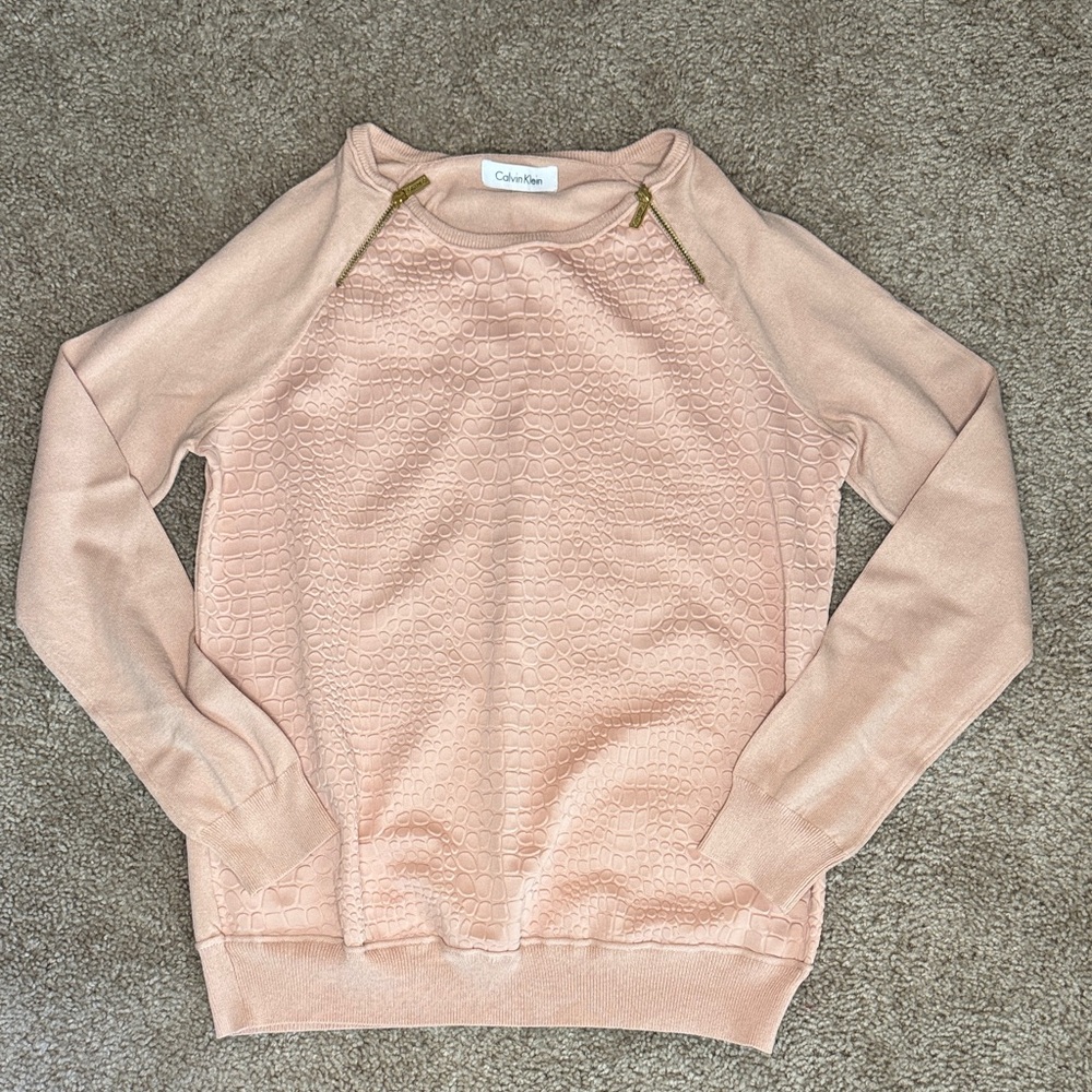 Calvin Klein Women's Pink Textured Crew Neck Sweater